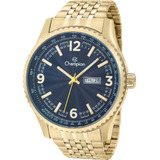Relógio Masculino Dourado Champion Ouro Aço Azul Prova Dágua Ca31604a