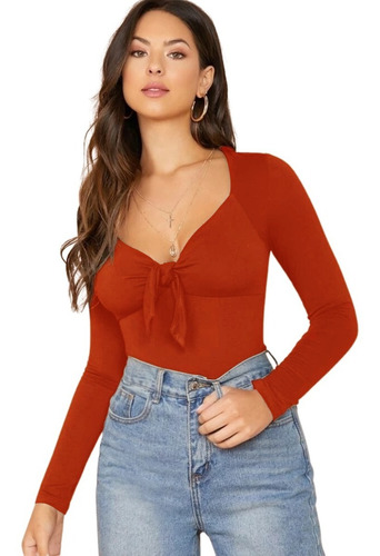 Blusa Montana Manga Larga Escote En Moño Moderna Sexy Curvy