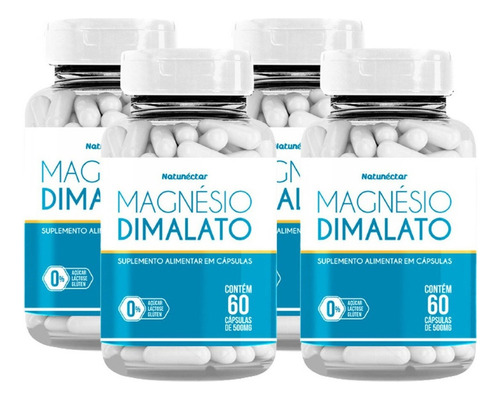 Kit 4 Potes Magnésio Dimalato 500mg 240 Cápsulas Suplemento