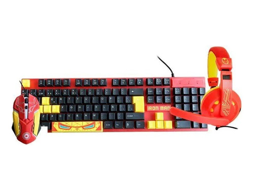 Kit Gamer Marvel Iron Man 3 En 1 Teclado Mouse Audífonos