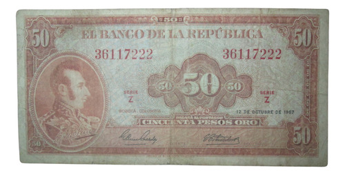 Colección-billete De 50 Pesos Oro Colombia Año 1957 - L 009