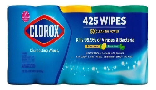 Toallitas Clorox Desinfectantes Mata 99.9% Virus Paq 5 Botes