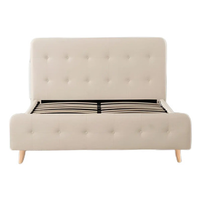Base King Size Con Cabecera Acolchada, Elegante Y Resistente Color Beige | Envío gratis