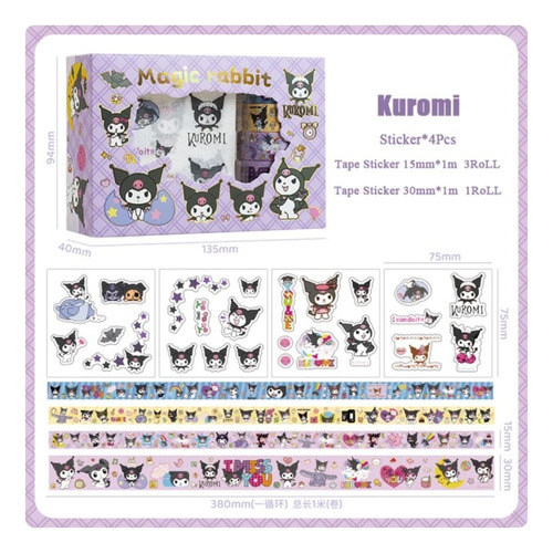 Set Sticker Y Rollo Adhesivo Kuromi Sanrio Kawaii