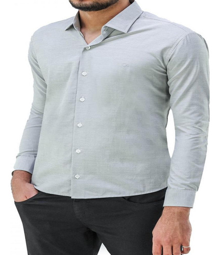 Camisa Manga Longa Essencial Slim Masculina Ogochi Cinza