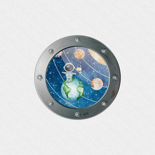 Adesivo De Parede Buraco Astronauta Planeta Espaço 95x120cm