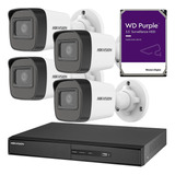 Kit Seguridad Hikvision Dvr 4ch + 4 Cámaras 1mp 720p + Disco