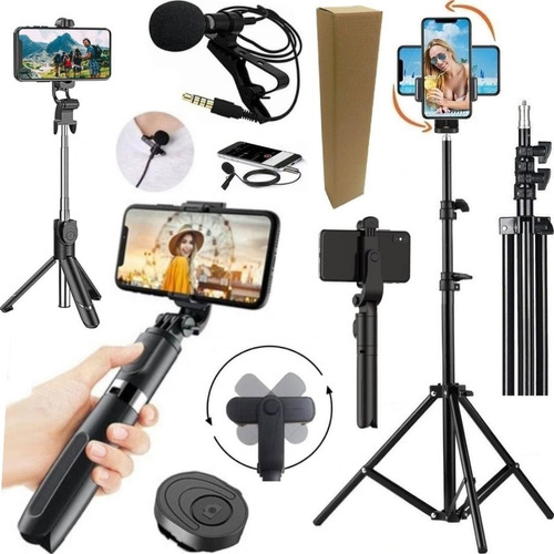 Kit Filmagem Tripé Suporte Estabilizador Celular Microfone