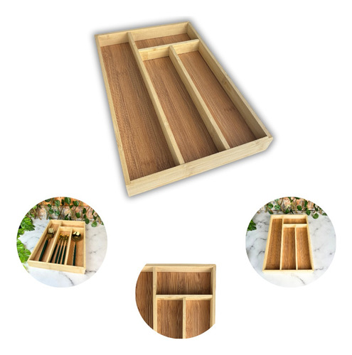 Porta Talheres D Gaveta Organizador Resistente Bambu Cozinha