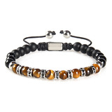 Pulsera Piedra Ojo De Tigre Con Onix Brazalete Ajustable P71