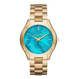 Relógio Michael Kors Feminino Slim Casual Dourado Mk3492/4vn Cor Do Fundo Azul
