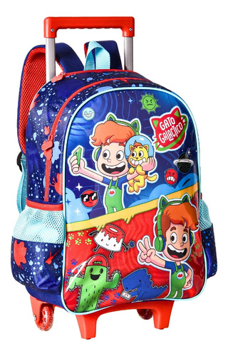 Mochila De Rodinha Gato Galactico Escolar Infantil Menino