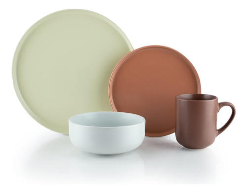 Set De Vajilla Beige Terracota Cerámica 16 Pz Moderna