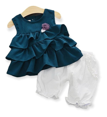 Conjunto Bebe Vestido Volado Y Pantalon Corto Ropa Niña