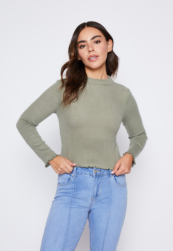 Sweater Mujer Verde Cuello Alto Soft Family Shop