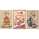 3 Quadros Placas -cantinho Café - Cozinha 20x30 Cm  Mód. 11