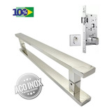 Puxador Inox 1 Metro Fechadura Rolete Stam Porta Pivotante Cor Inox Polido Brilhante