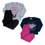 Kit Moletom 2 Conjunto Feminino Infantil Frio Inverno Roupa