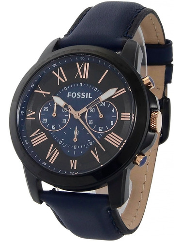 Relógio Fossil Masculino Grant Fs5061/0pn Preto Couro Azul