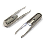 Kit 3 Eyebrow Tweezers With Stainless Steel Led Light