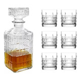 Set Botellón Decanter Whiskera Y 6 Vasos Brit Whisky Rejas 