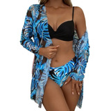 Saida De Praia Longa Tule Feminino + Biquini Premium 3peças