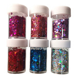 Kit Glitter Pó Flocado Holográfico Hexagonal Resina Unha 60g