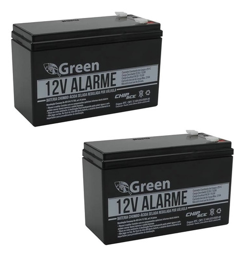 Kit 2 Baterias Selada Green 12v 7ah Amplificadores E Alarmes