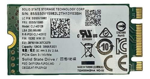 Ssd M.2 2280 Nvme Cl1-4d128 128gb Fru: 5ss0v15985 Lenovo