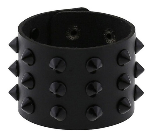 Pulsera Brazalete Grueso Con Picos Negros Punk Rock Metal