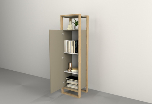 Biblioteca Estanteria Nordica Minimalista Puerta Alta 173 Cm Color Olmo Finlandés Gris Cubanita