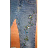 Pantalon Jean Azul Flores Bordados Vintage 90s / Y2k Usa