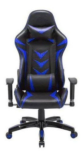 Cadeira Gamer Couro Pu Reclinável Pel-3003 Preta E Azul