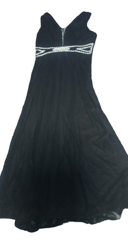 Vestido De Fiesta Talla Xl, Negro Con Aplicaciones Plateadas