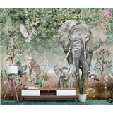 Vinilos Murales Empapelados Selva Elefante Mono Aves 2
