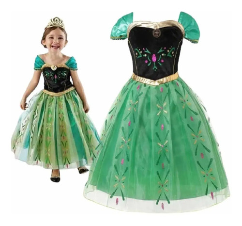 Vestido Princesa Ana + Corona Frozen Manga Corta | Envío gratis