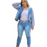Conjunto De Calça Jeans Com Moletom Jaqueta Capuz Plus Size