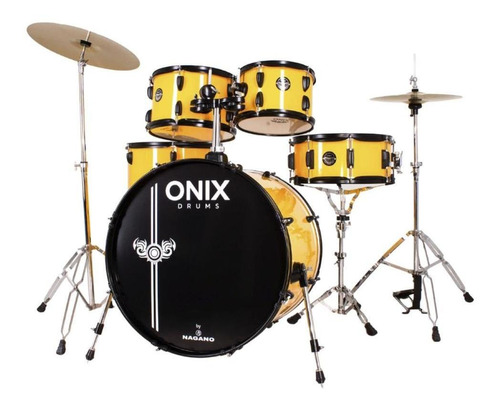 Bateria Acustica Big Yellow Onix Smart Bumbo 22 Com Pratos