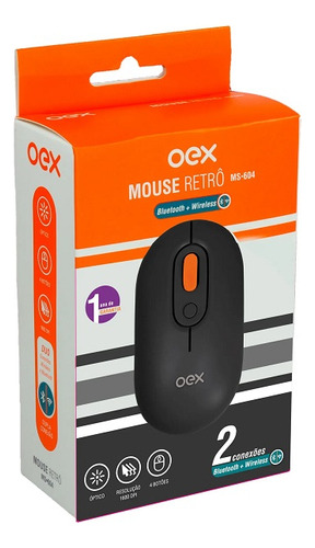 Mouse Optico Sem Fio Retro Preto Oex Ms604