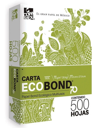 Papel Ecobond Tamaño Carta 1000 Hojas 95% Blancura 70grs