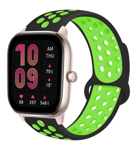 Pulseira De Silicone Furadinha Sport Para Amazfit Gts 4 Mini Cor Preto Com Verde