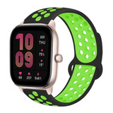 Pulseira De Silicone Furadinha Sport Para Amazfit Gts 4 Mini Cor Preto Com Verde