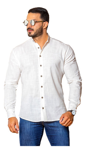 Camisa Social Casual Masculina Gola Padre Linho Premium Moda