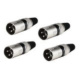 Kit 4 Plug Conector Xlr Canon Macho 3 Pinos Metálico Luminos