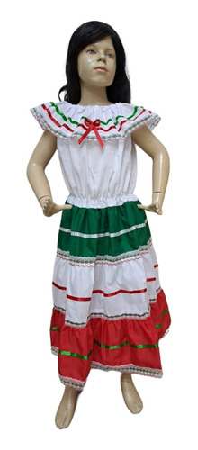 Vestido Mexicano Tricolor Para Fiestas Patria Niña