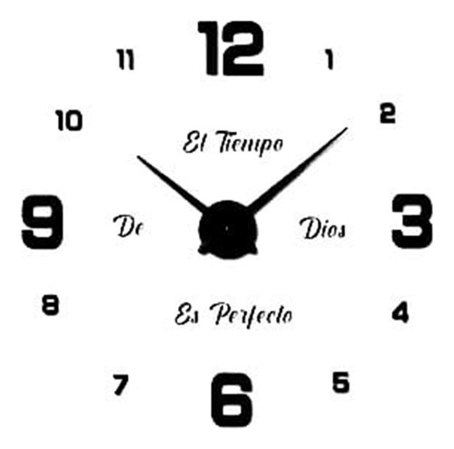 Reloj De Pared 3d + Frase En Vinilo Adhesivo Plateado, Negro