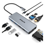 Concentrador Usb C A Ethernet + 12 Puertos Hdmi 4k Vga Usb S