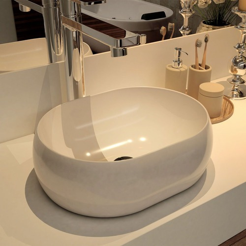 Mondialle Kona 02.01131.01 Cuba Oval Pia Para Banheiro Lavabo Apoio Sobrepor Sem Mesa 45x35x13,5cm Cor Branco