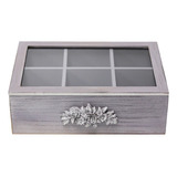 Caja De Madera Para Té 6 Divisiones Gris Rústico