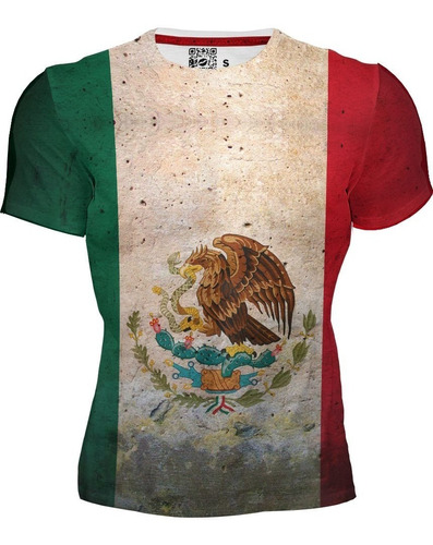 Playera Sublimada Full Fotografía Bandera De Mexico Antigua